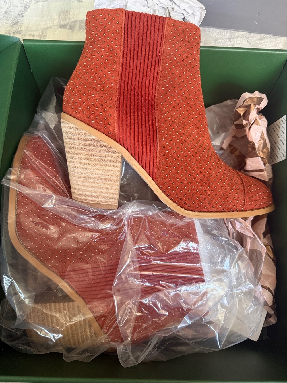 Anthropologie Rust Suede Studded Ankle Booties